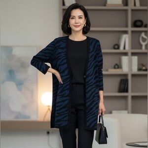 Chico's Black and‎ Blue Zebra Print Cardigan size 12